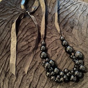 SOLD Black bauble ribbon tie necklace